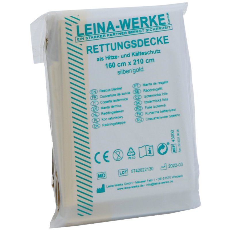 LEINA-WERKE reddingsdeken, 1600×2100 mm, zilver/goud, alubedampte polyesterfolie